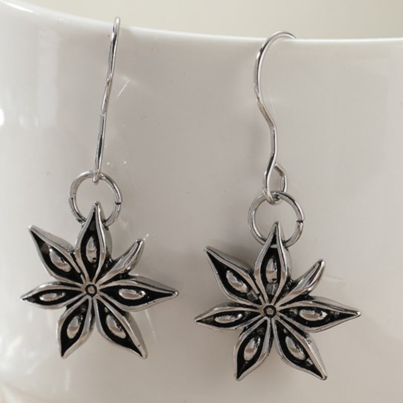 Vintage Silvery Octagonal Pendant Earrings, Bohemian Style